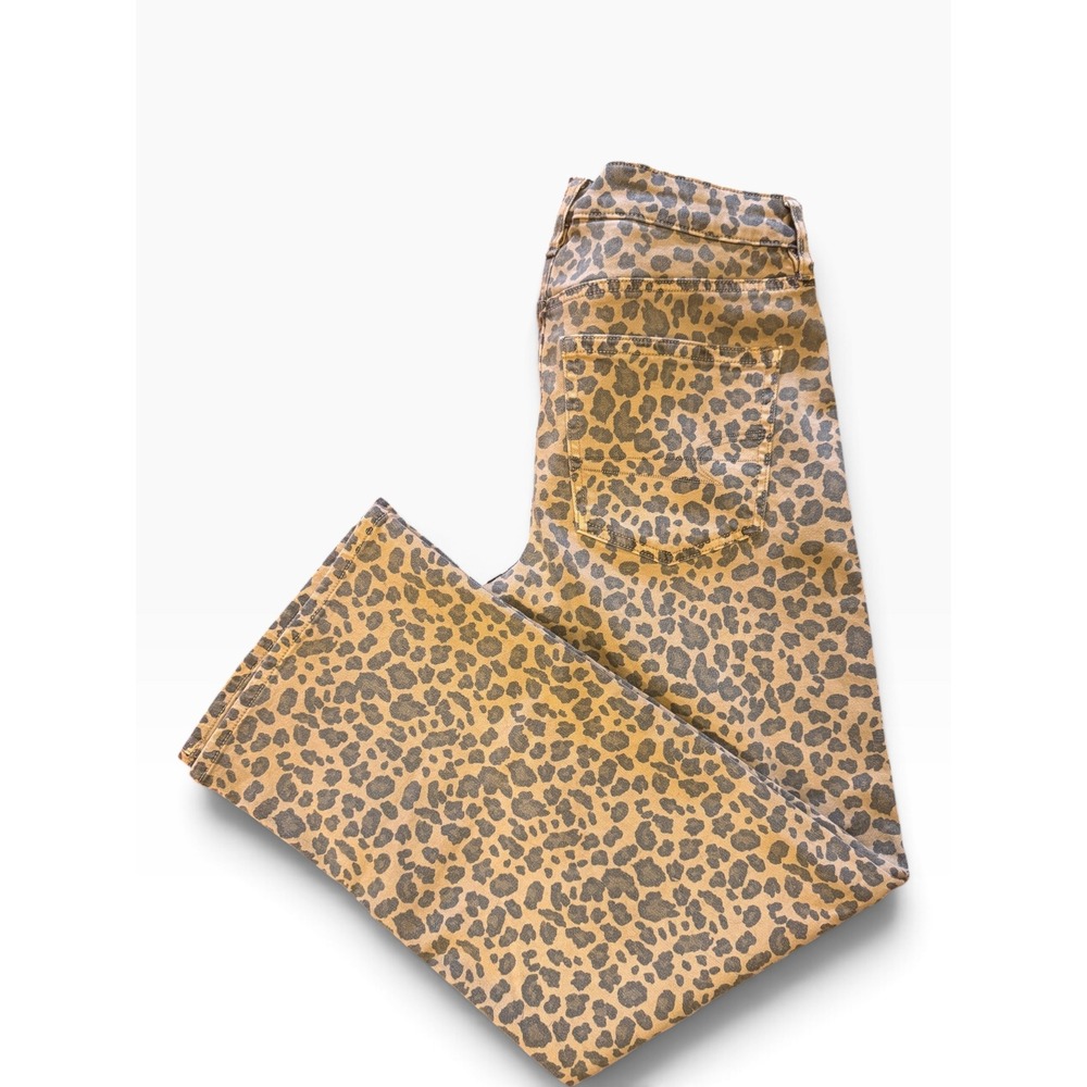 American Eagle Stovepipe Leopard Print Jeans Women 2 Long Straight Leg Tan Brown